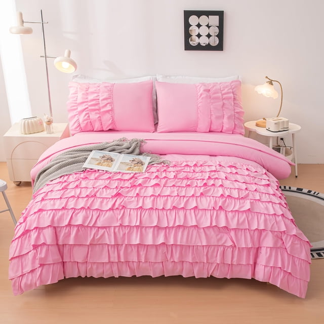 Conjunto de edredón Yadangxiawa, vestido de princesa rosa, talla queen