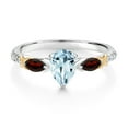 thumbnail image 2 of 925 Silver 10K Yellow Gold Pear Shape Sky Blue Aquamarine Red Garnet and White Lab Grown Diamond Engagement Ring for Women (1.06 Cttw, Gemstone March Birthstone, Available in Size 5,6,7,8,9), 2 of 3
