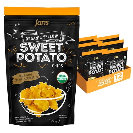 Jans Organic Sweet Potato Chips | Certified USDA Organic | Gluten-Free | Vegan Snack | Preservatives and Coloring Free | Cooked With Coconut Oil (Yellow 6 x 4.0 oz)