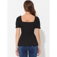 thumbnail image 3 of Top peplum con volantes para mujer Blusa elegante de trabajo de oficina con cuello de corazón y mangas abullonadas Negro XS, 3 of 5