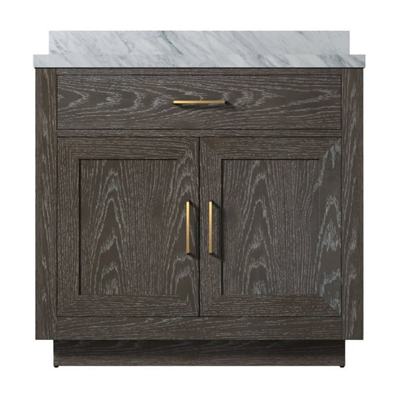 Shelter 36 in W x 22 in D Brown Oak Single Bath Vanity and Carrara Marble Top