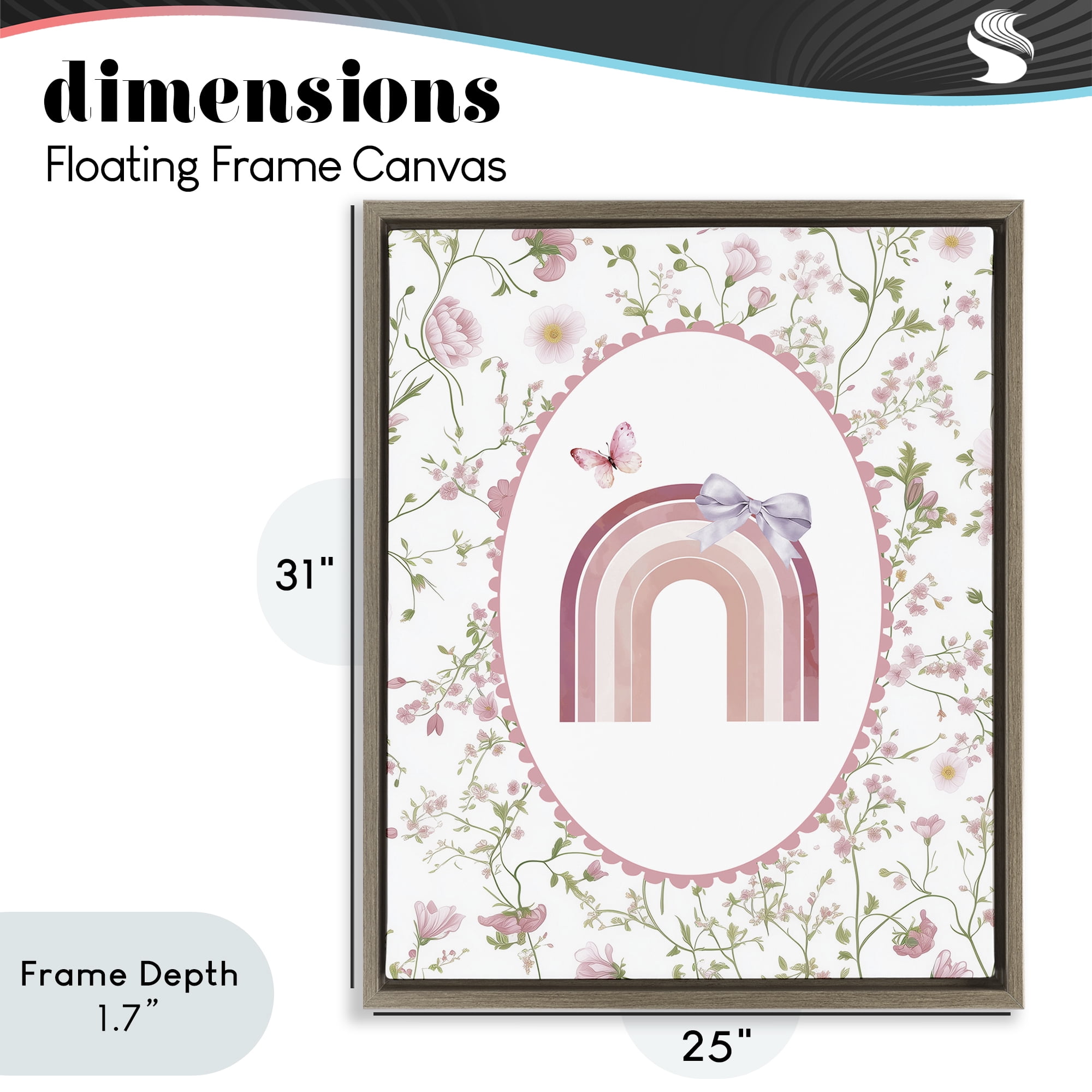 Stupell Industries Floral & Ribbon Rainbow Brown Framed Floater Canvas Wall Art, design by Christine Simpson Art