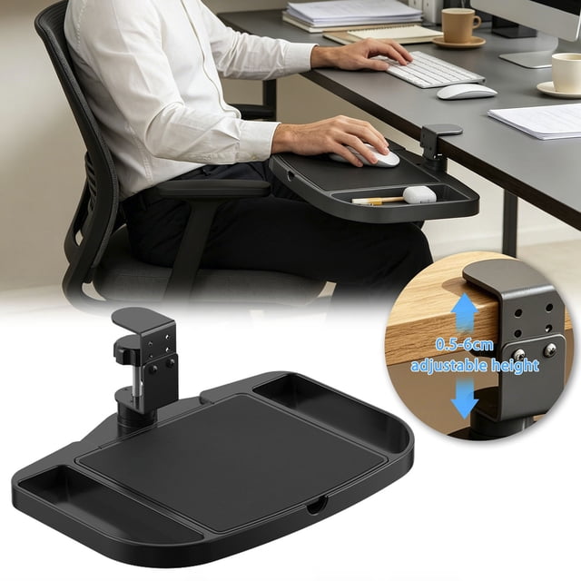 360° Rotating Under Desk Tray Height Adjustable Organizer Holder No Easy Installation Space Saving Desk Side Storage Rack For Home Dorm