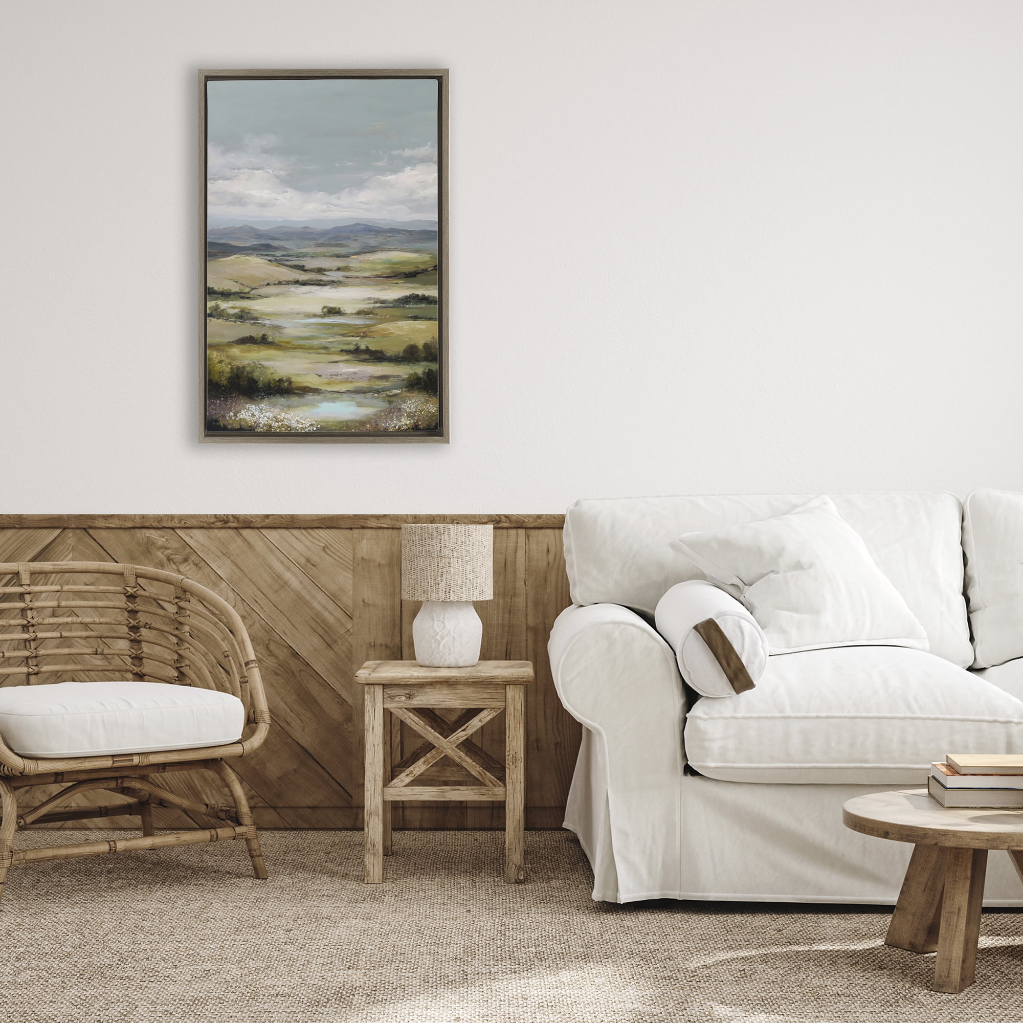 Stupell Industries Rolling Mountain Meadows Brown Framed Floater Canvas Wall Art, design by Petal Prints Design