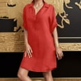 thumbnail image 2 of Adeawade Womens Dress Short Sleeve Linen Dress V Neck Solid Color Loose Beach Dress Lightweight Fashion Clothes Hot Pink S, 2 of 2