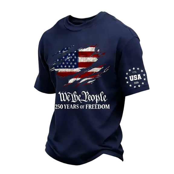 IYYVV Anniversary Usa Shirts For Men America Flag T-Shirt 4Th Of July Shirt Years Birthday Patriotic Short Sleeve Crew Neck Tops Navy M