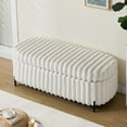 thumbnail image 2 of GZXS 49.2" Faux Fur Flip-Top Storage Bench with Black Metal Legs, Oval End-of-Bed Footrest for Living Room, Entryway, Dorm, and Bedroom (Beige), 2 of 6