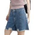 thumbnail image 2 of new women's shorts with slits, irregular brushed denim trousers, suitable for girls, new summer women's trousers-Blue-M, 2 of 4
