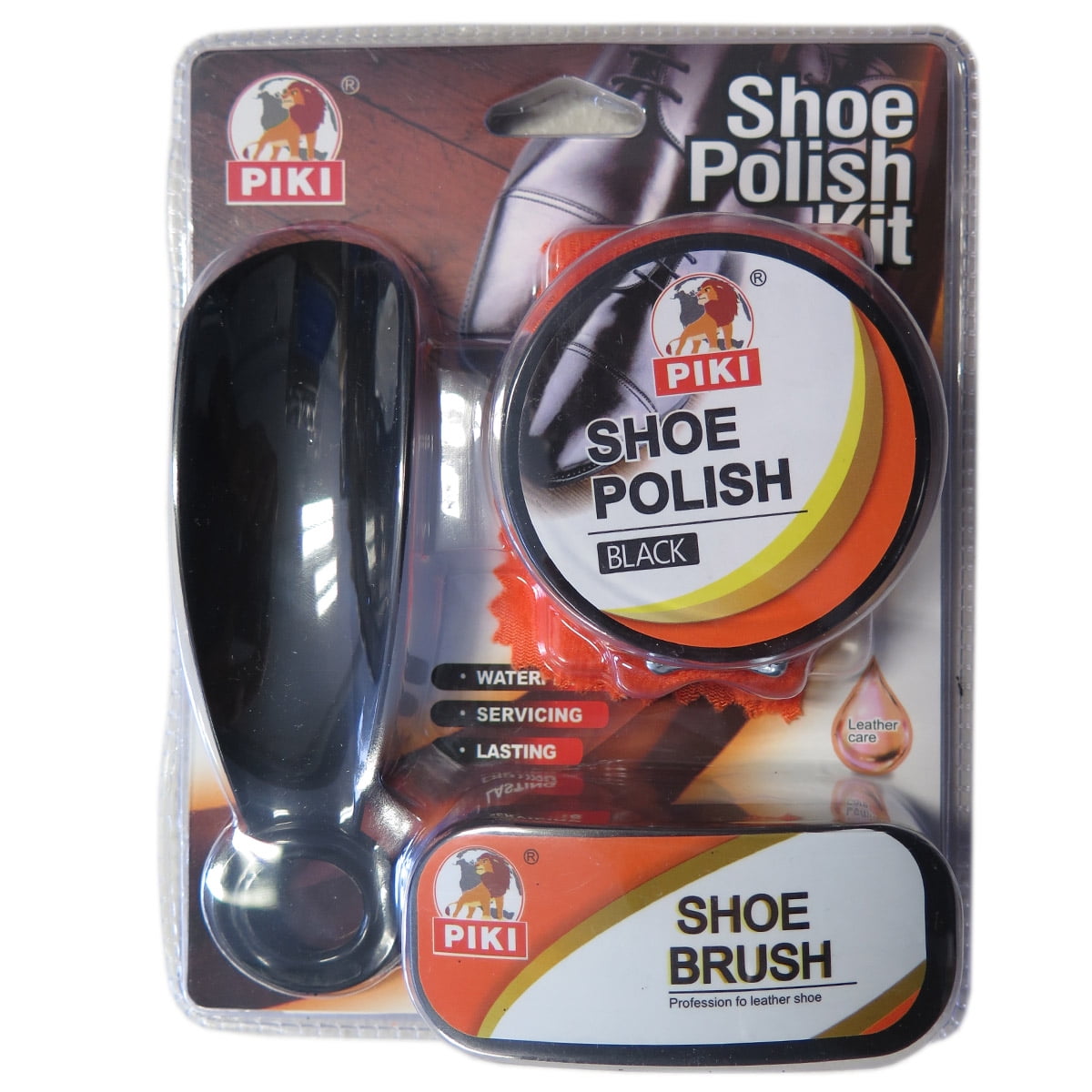 New Piki Black Shoe Shine Polish Kit 