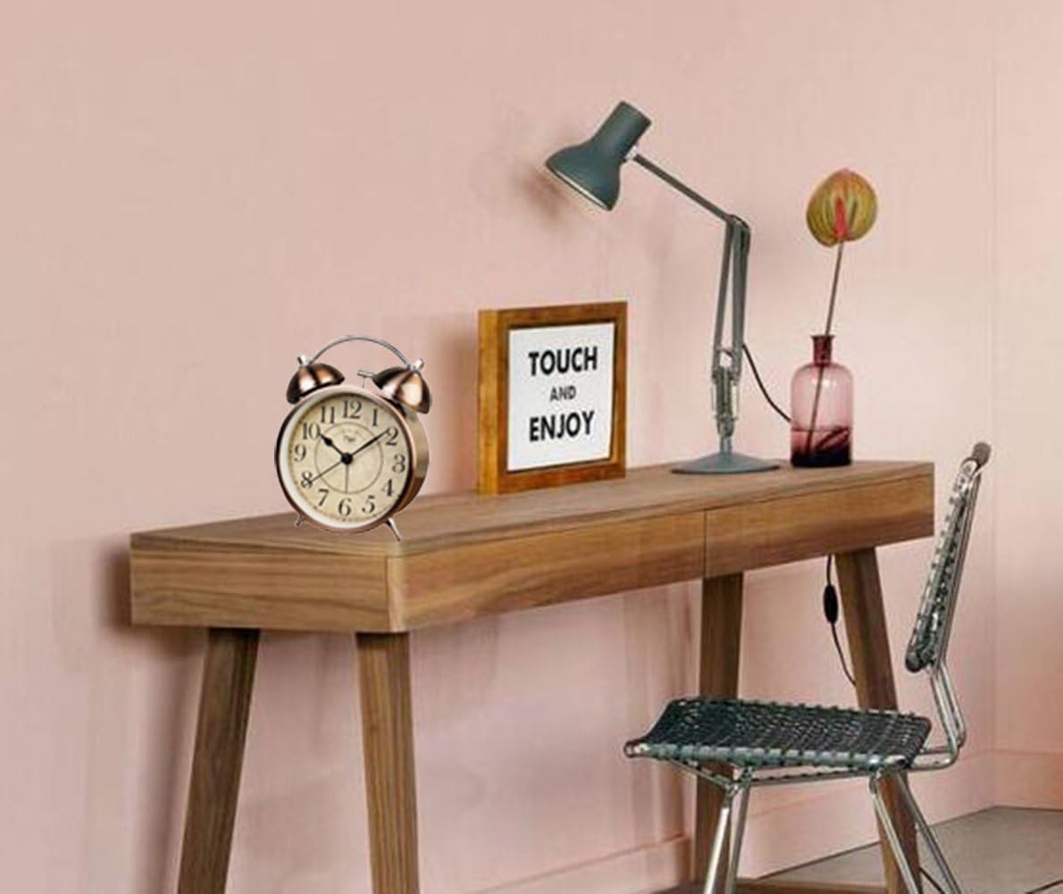 Classic Retro Desk Clock, Super Loud Alarm Clock Non Ticking Bell Movement Bedside Clock with Night Light,Battery Operated Quartz for Bedroom,Livingroom,Study Room,Kitchen etc