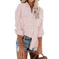 thumbnail image 2 of Striped Blouses for Women Casual Linen Shirts Long Sleeve Collared T Shirts Loose Button Down Dressy Cute Stripe Tops, 2 of 5