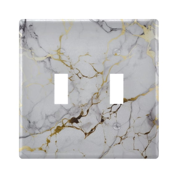 2 Gang Switch Covers White and Gold Marble Light Wall Plate Home Faceplate Switch Plates 4.56x4.48