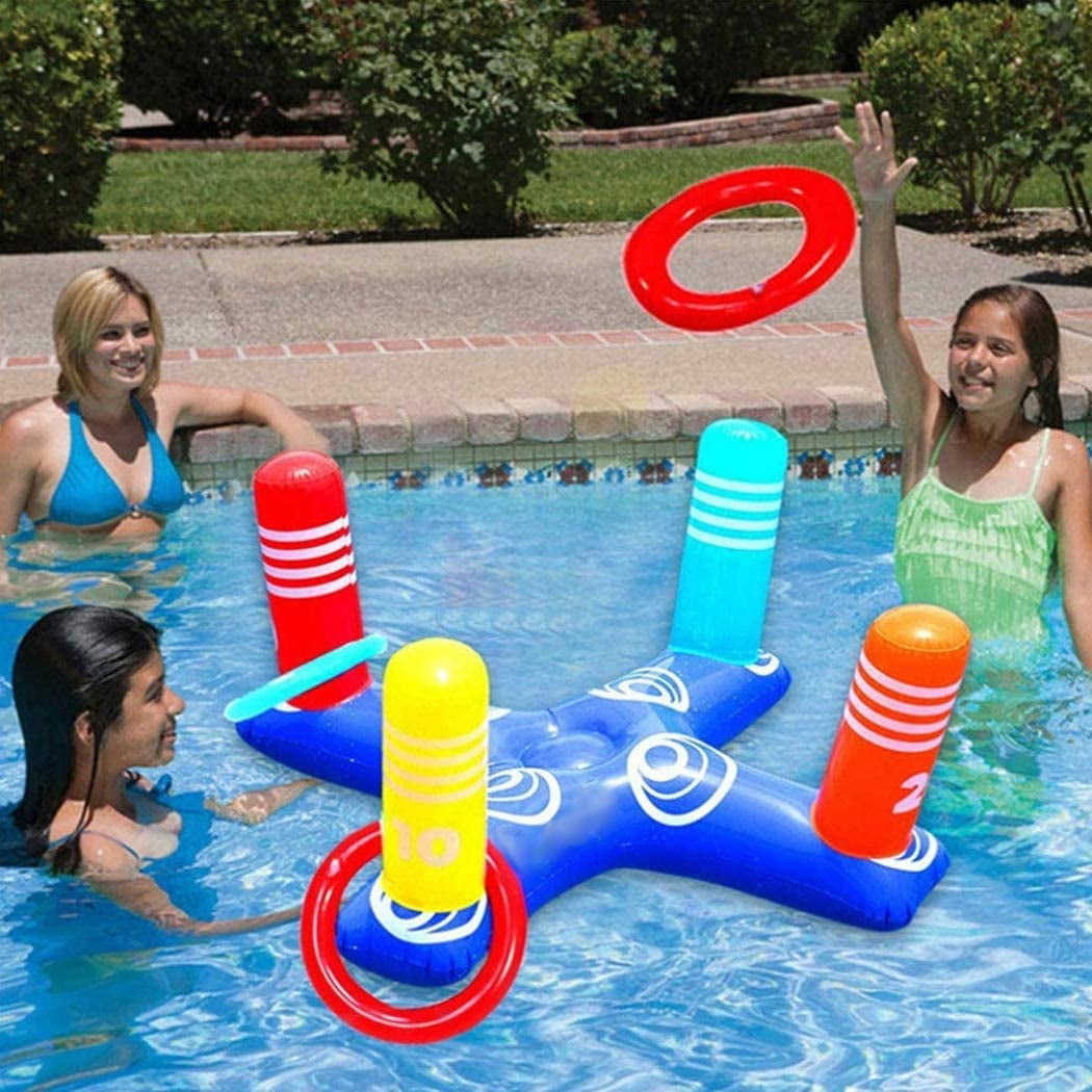 SAERI Inflatable Pool Ring Toss Games Toys Set Swimming Pool Floating Toss Ring Water Pool Games Toys with 4pcs Rings for Children Adults Family