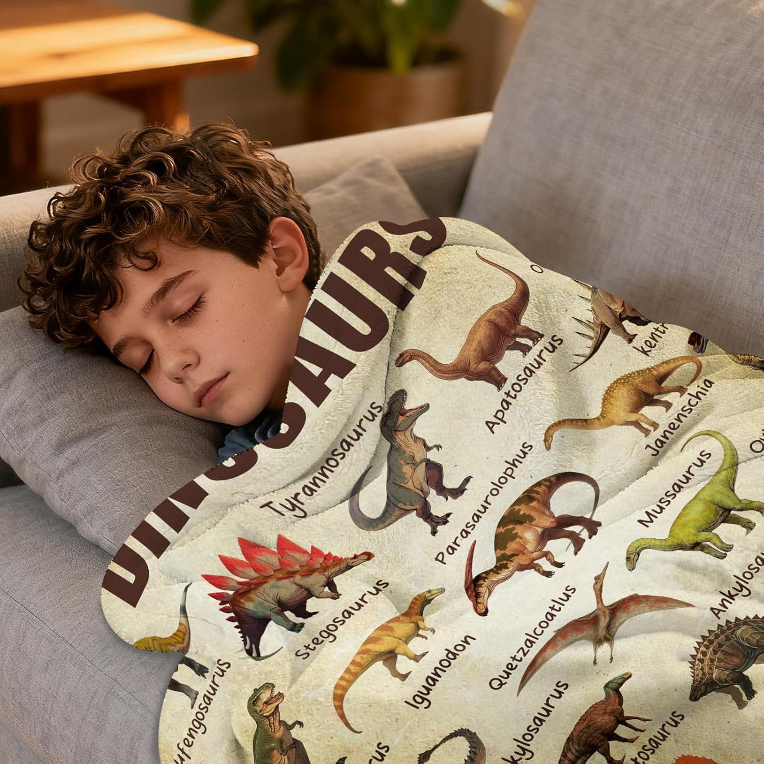 Kuscheln Dinosaur Blanket, Educational Gifts for Dinosaur Lovers Children Boy Girl, Dinosaurs Throw Blanket Ultra-Soft Skin-Friendly for Sofa Bed Home Dino Room Decor