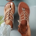 thumbnail image 2 of hoksml Women's Rhinestone Multi-Strap Flat Sandals, Elastic Ankle Strap, Boho Beach Shoes, 2 of 7