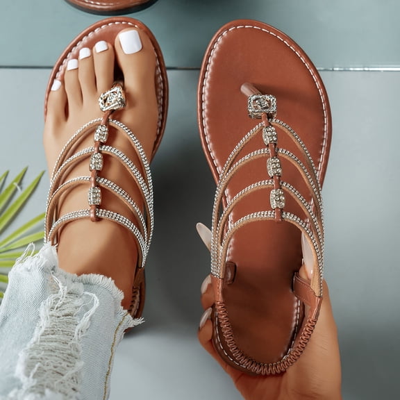 Xucatan Women's Flat Sandals, Colorful Beaded Bohemian Thong Shoes, Open Toe Beach Holiday Footwear, Versatile Summer Casual Style Gift