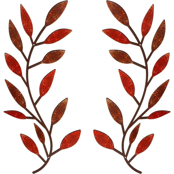 2 uds decoración de pared Metal hoja de árbol entrada estilo moderno vid rama de olivo arte de pared