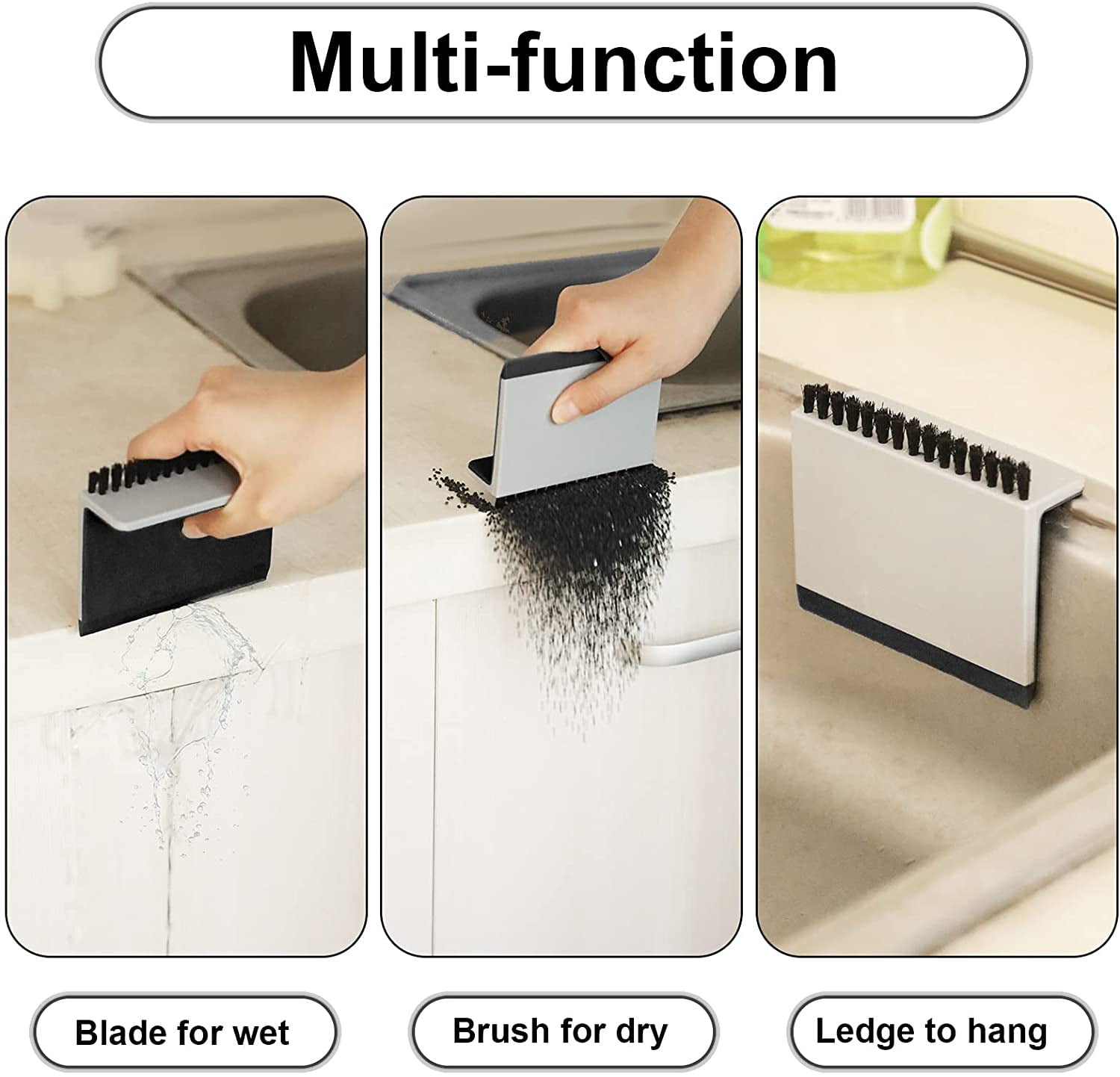 KOHLER Kitchen Sink Squeegee and Countertop Brush, Multi-Purpose, Cleans  Wet and Dry Spills, Dishwasher Safe, White 