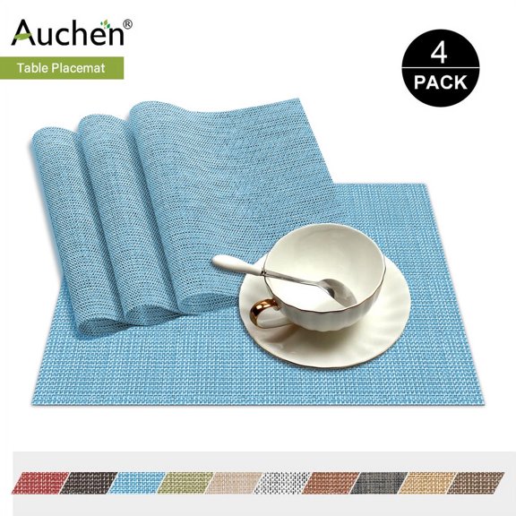 Place Mat Gray Table Mats Set of 6, PVC Table Mats, Vinyl Non-Slip Insulation Dinner Mat, Rectangle 12"×18" Washable Vintage Woven Placemats for Dining Kitchen Restaurant Table
