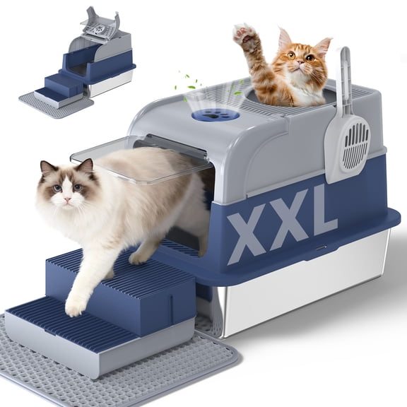 Dlopede 304 Stainless Steel Cat Litter Box with Lid, Easy Clean Top Entry Litter Box Extra Large Metal Cat Toilet