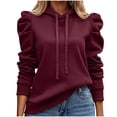 thumbnail image 2 of Fznquz Women Hoodies Puff Sleeve Red Plain Sweatshirt Dressy Casual Trendy Fall Outfits, 2 of 4