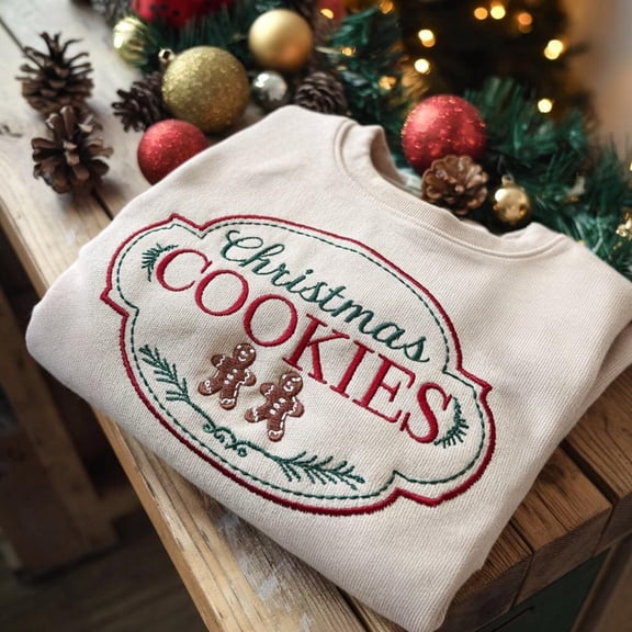 Christmas Cookie Embroidered Sweatshirt, Holiday Sweater, Cozy Winter Embroidery Shirt, Christmas Gift, Xmas Outfit, Gingerbread Embroidered