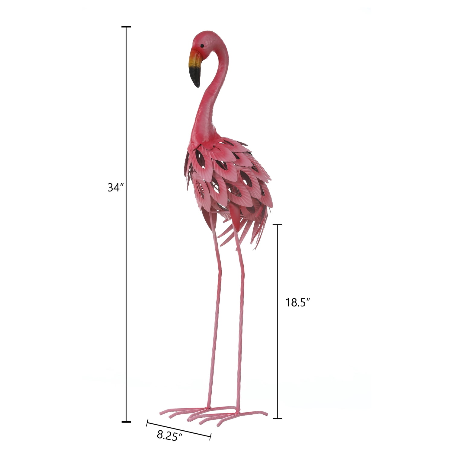 LuxenHome Flamingo Garden Statues,34-Inch H Pink Flamingo Outdoor Metal Garden Statue,Flamingo Ornament Bird Decor,Flamingos Sculptures for Porch Yard Home Decor with Solar Powered Lights