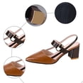 thumbnail image 5 of Rokment Women's Chunky Block High Heels Slingback Dressy Sandals for Ladies 2026 Trendy Color Block Leather Pointed Toe Formal Pumps Business Office Dress Heeled Sandals Brown Size 7, 5 of 7