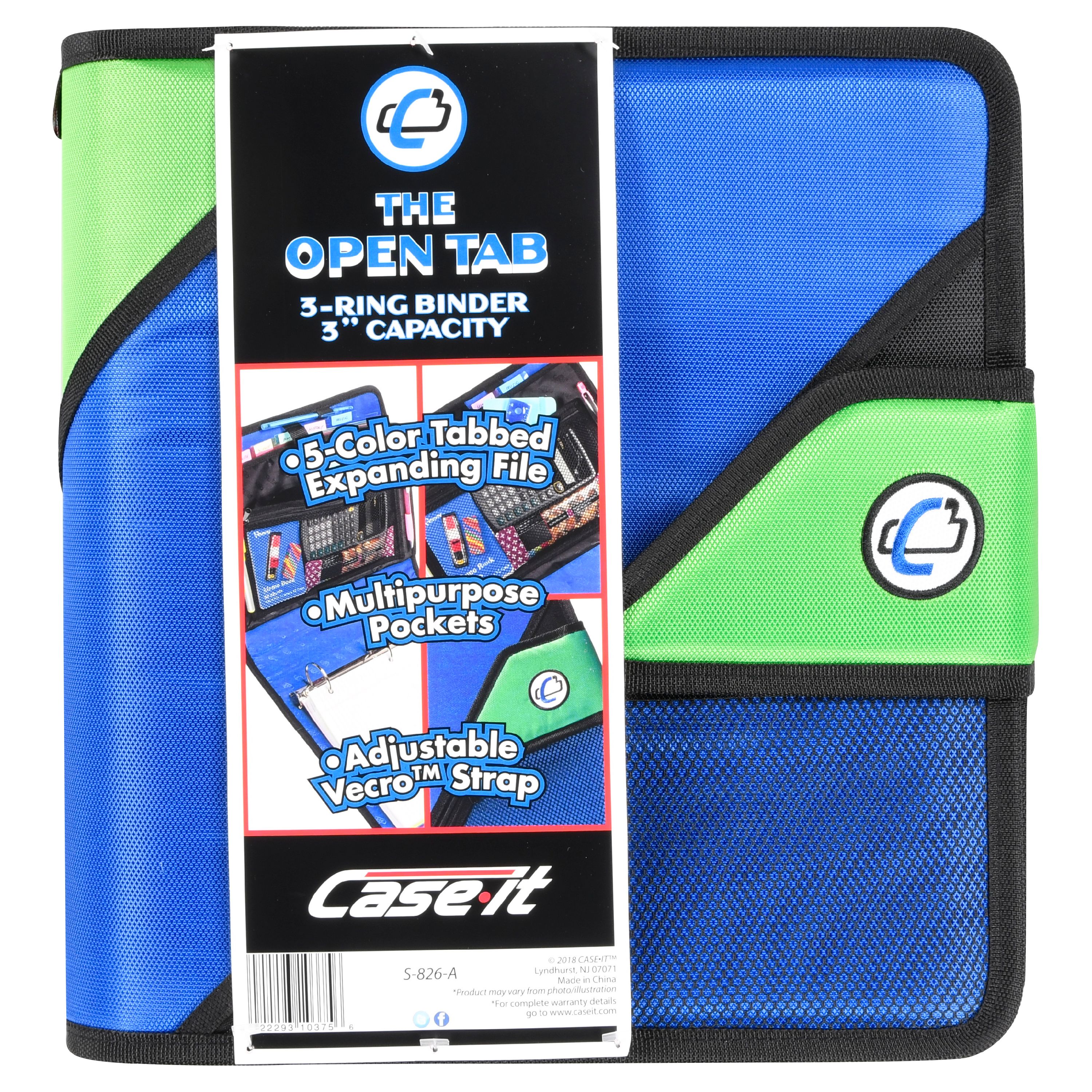 Case-it The Open Tab Velcro Opening Binder - 2 Inch O-Rings - 5 Color Tab  Expanding File Folder - Multiple Pockets - 400 Sheet Capacity - Blue  S-826-A : : Office Products