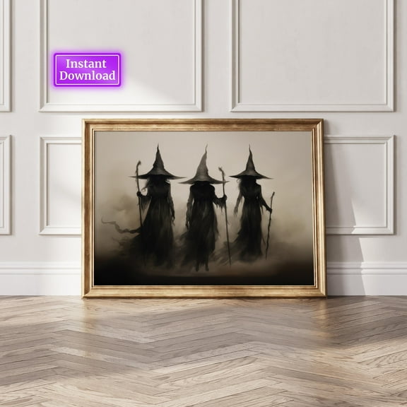 WestConfe Witchy Decor Halloween Wall Art Vintage Witch Halloween Rustic Halloween Decor Vintage Halloween Painting Vintage Witch Wall Art