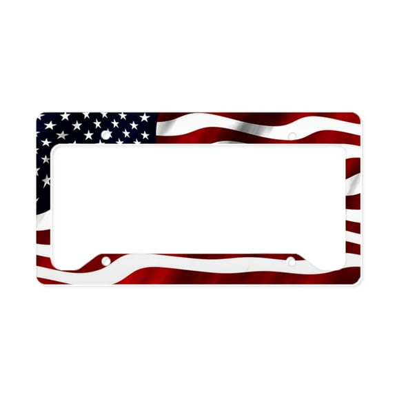 CafePress - Waving American Flag License Plate Holder - Aluminum License Plate Frame, License Tag Holder
