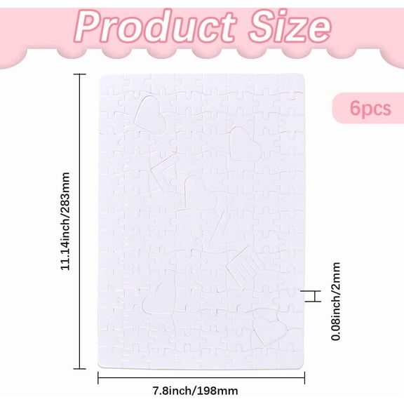 6 Sets 7.8 x 11.1 Inches A4 Blank Jigsaw Puzzles Sublimation Craft Puzzle Pieces White Blanks Pieces for Adult Sublimation Transfer Thermal Heat Press Printing Projects 123Pcs Each Set