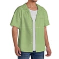 thumbnail image 3 of Lafuoo Green Gingham Pattern Men's Cuban Collar Short Sleeve Shirt, Button-Down Resort Beach Pocket Shirt-4X-Large, 3 of 7