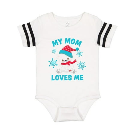 

Inktastic Polar Bear My Mom Loves Me in Santa Hat with Snowflakes Gift Baby Boy or Baby Girl Bodysuit
