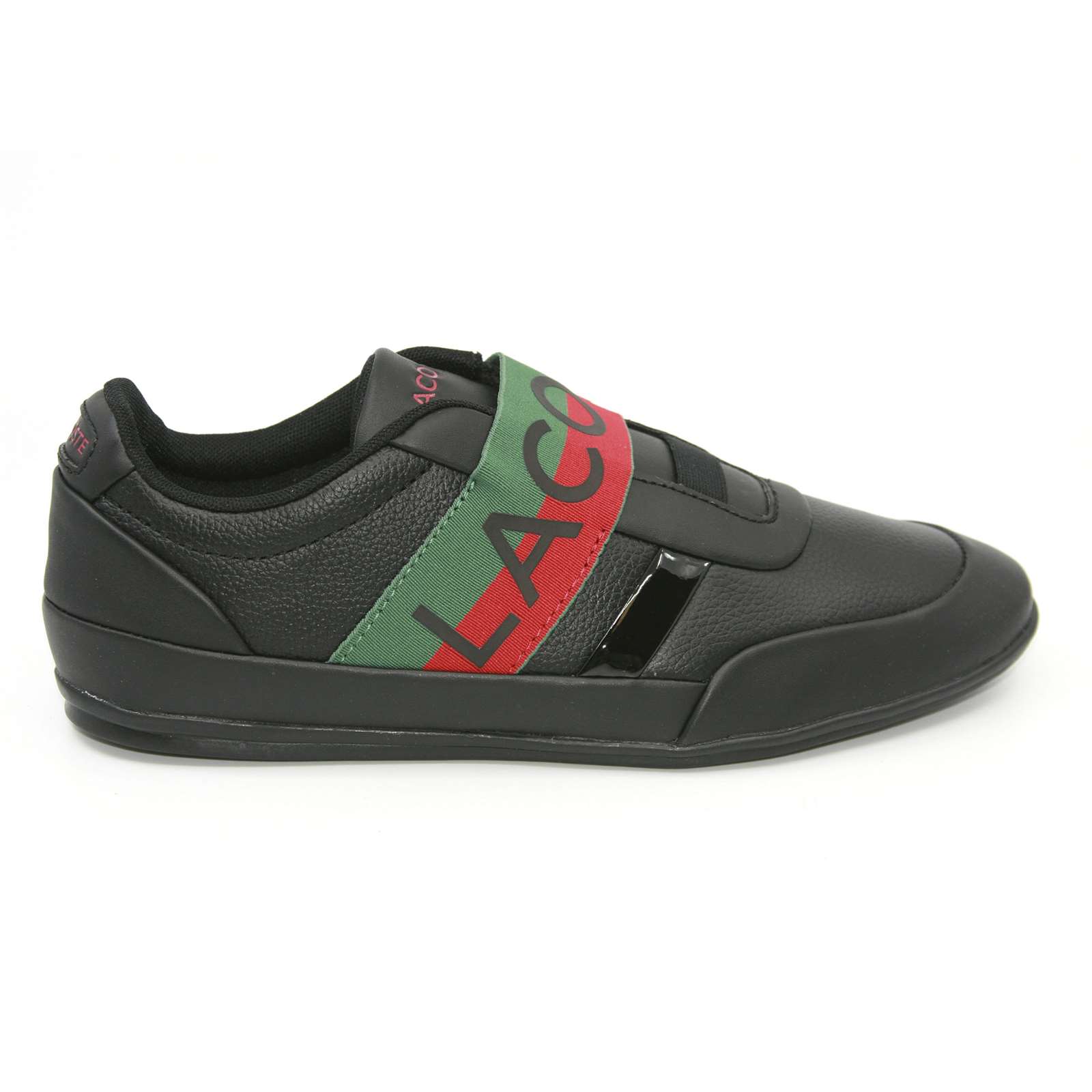 Lacoste Black Leather Sneakers with Green & Red Stripes Men main image 4