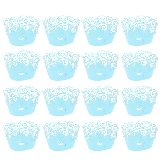 60pcs Cupcake Wrappers Cake Wrappers Hollow out Pattern High Temperature Resistance for Cake (Sky Blue)