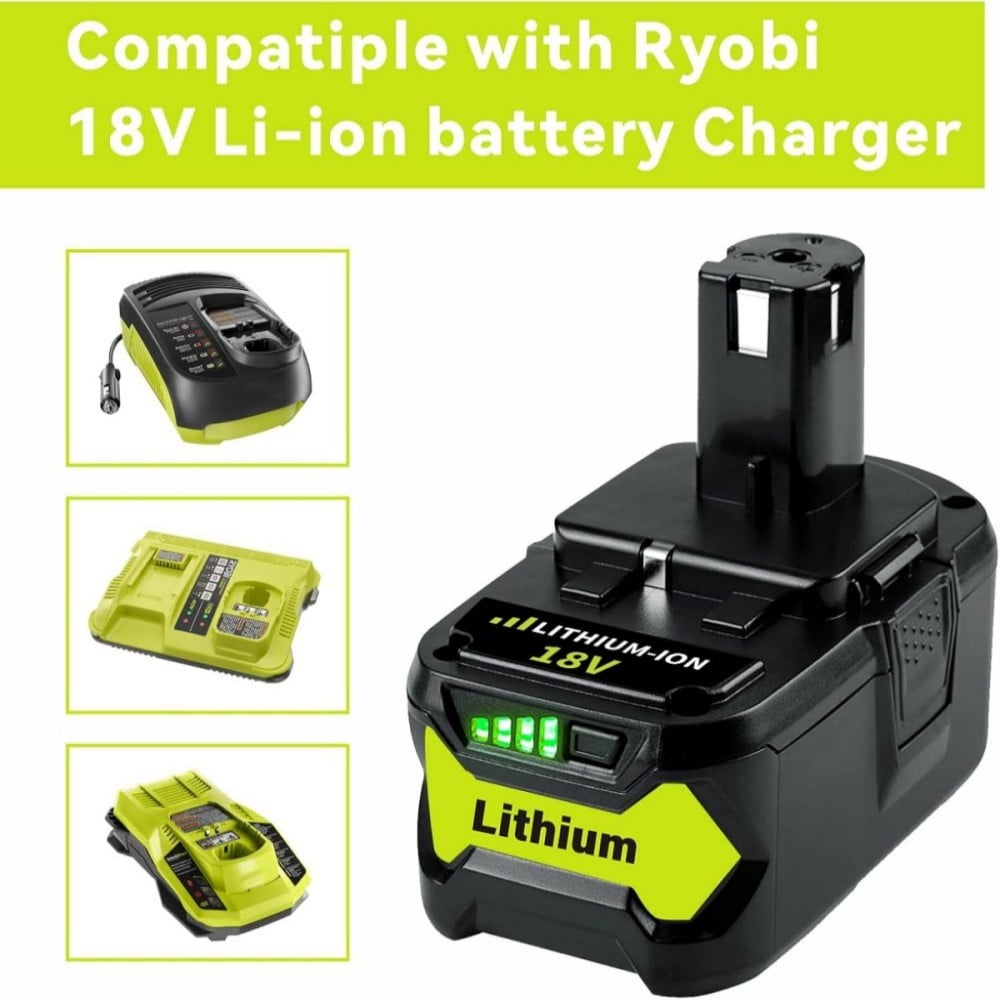 5.0Ah Repacement for Ryobi 18V Battery with P117B Charger Compatible with Ryobi Battery 18V P102 P103 P104 P105 P107 P108 P109 Battery & Charger Kit With USB Port