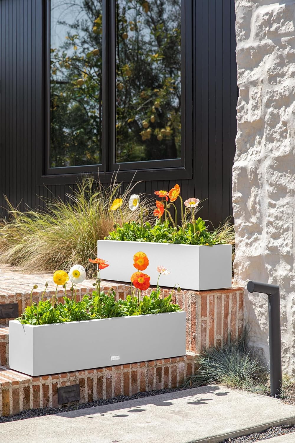 CHTER Block Series Window Box Planter - Rectangular Flower Pot for Indoor or Outdoor Window Sill/Balcony | All-Weather Use with Drainage Holes | Modern Décor for Succulents, Herbs, Small Plants