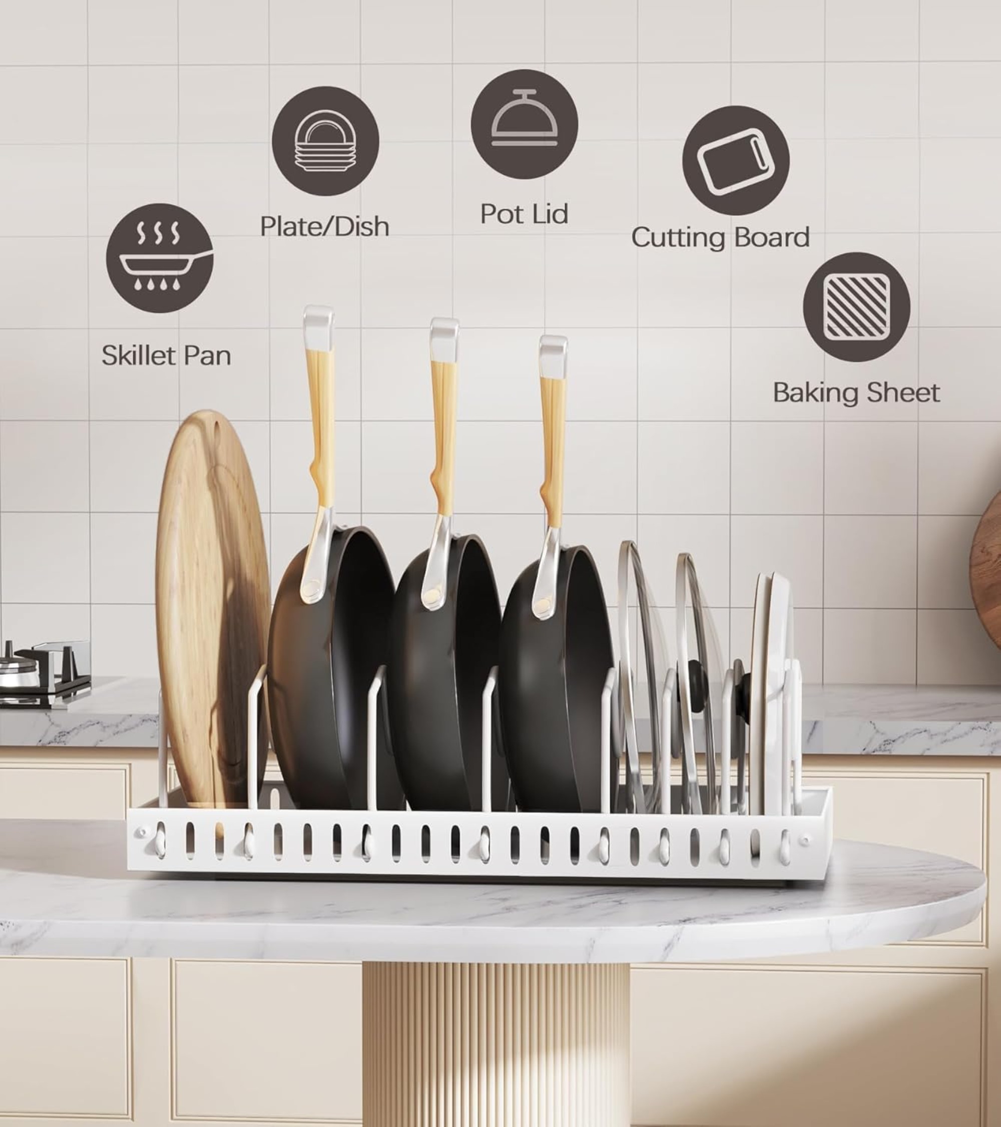 2-Pack Pull Out Pots and Pans Organizer for Under Cabinet, Sliding Pot Lid Holder and Pan Rack with 8 Adjustable Dividers, No-Drill Slide Out Kitchen Storage for Cookware, Bakeware, Dishes