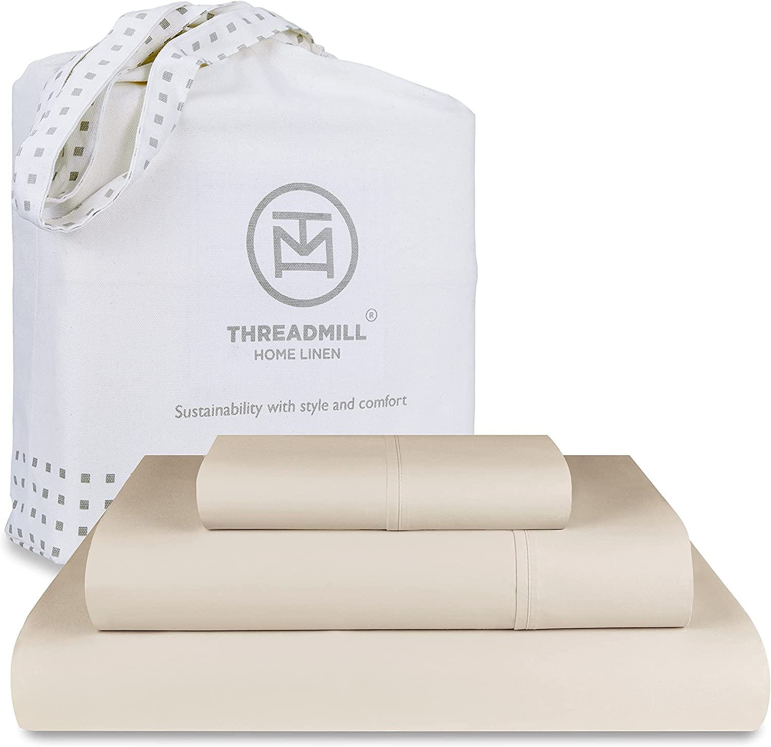 Beige Hem Stitch Luxury Soft and Smooth Threadmill Home Linen 600 Thread Count 100% Cotton Pillow Cases Solid Sateen Set of 2 Cotton Standard Pillowcases