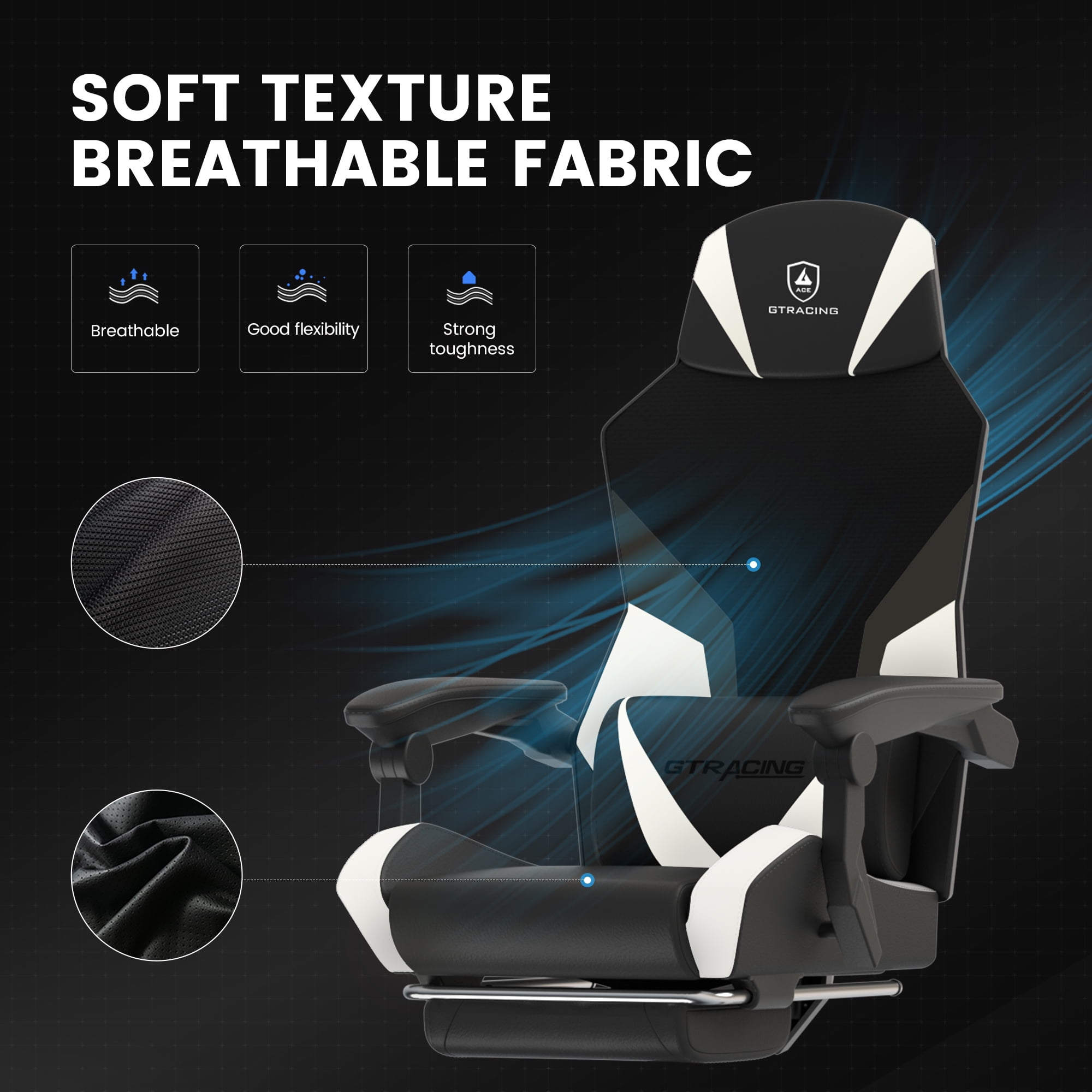 GTRACING LUFT-400 Mesh & Faux Leather Ergonomic Gaming and Office Chair with Adjustable Reclining, Lumbar Support, and Footrest, White
