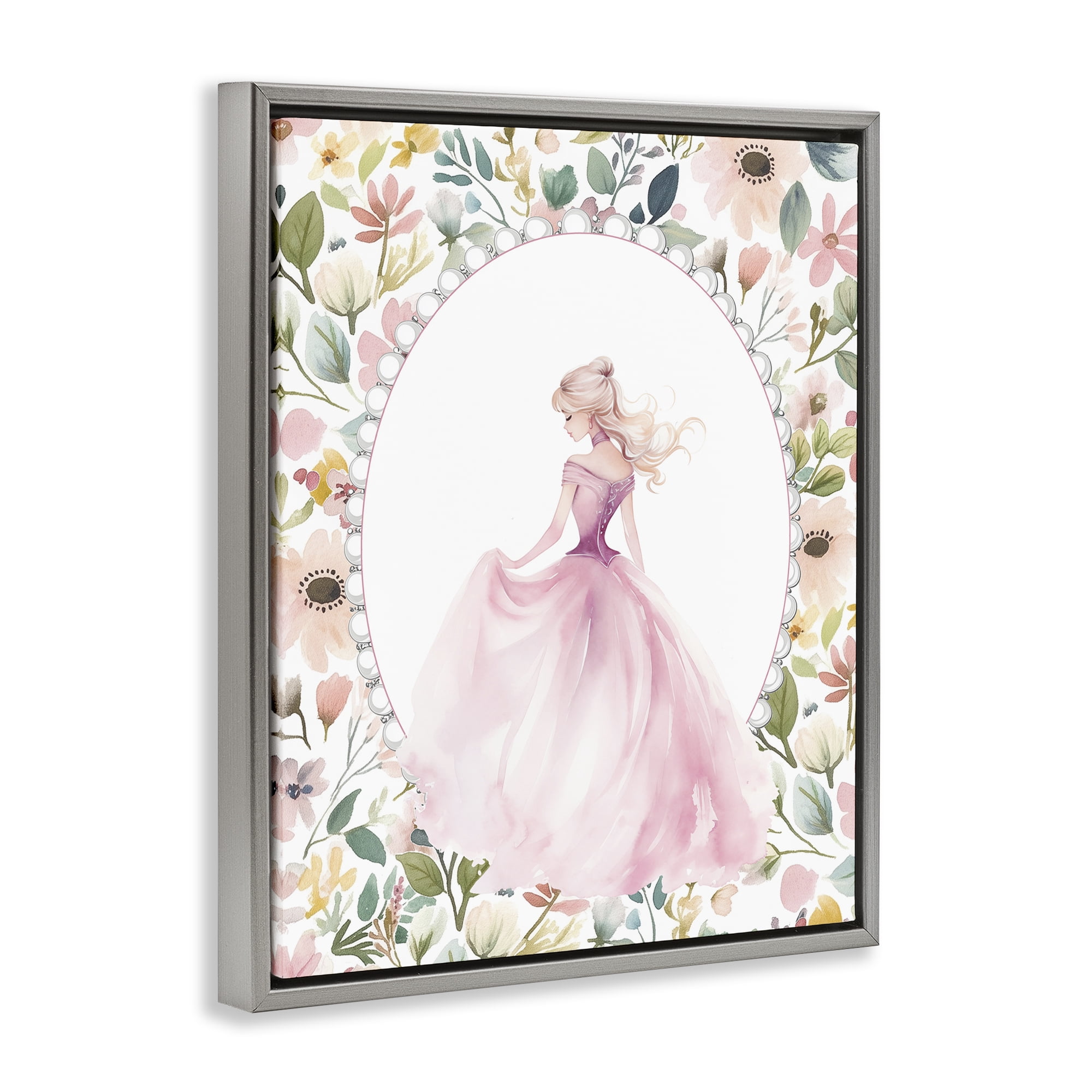 Stupell Industries Graceful Princess Love Gray Framed Floater Canvas Wall Art, design by Christine Simpson Art