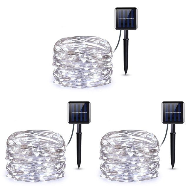 Luces de cadena solares Lámpara de hadas de alambre de cobre a prueba de agua (200LED frío) Blanco