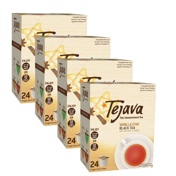 Tejava Unsweetened Vanilla Chai Flavored Black Tea Pods 4 Cases 100