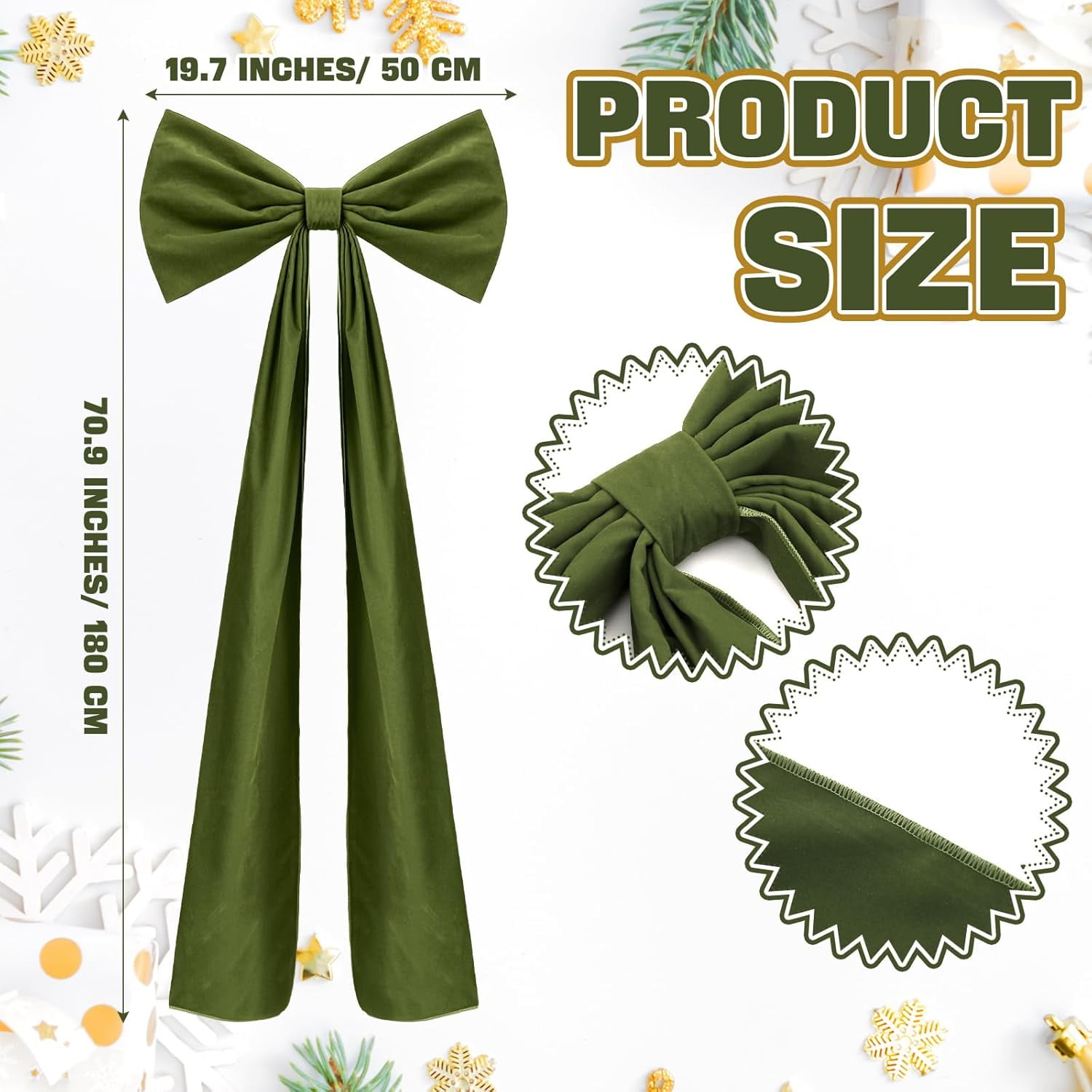 Guvpev 6FT Christmas Bows - Extra Large Moss Green Velvet Bows for Christmas Tree Decor, Giant Xmas Tree Toppers Bows for Home, Windows, Mantel, Birthday, Wedding, Valentine's Day Party Decorations