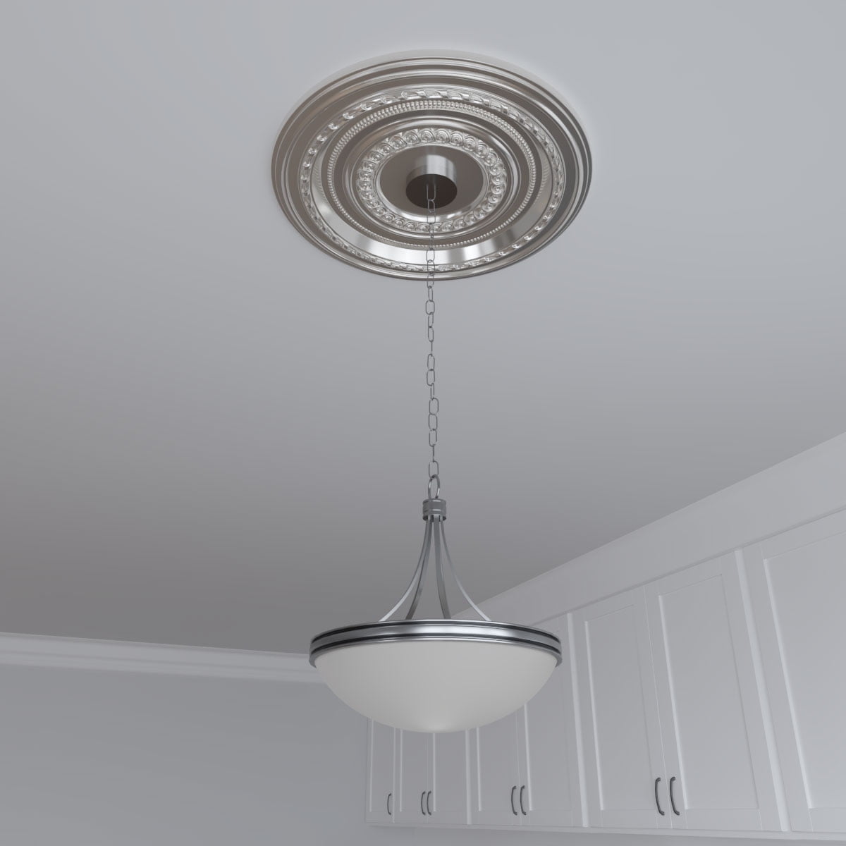 Ekena Millwork 22"OD x 3 1/2"ID x 1"P Cole Thermoformed PVC Ceiling Medallion (Fits Canopies up to 6"), Bright Coat Chrome