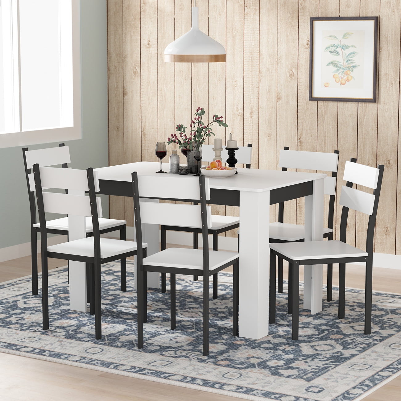 Modern 7-Piece Dining Table Set, Dining Room Set Kitchen Table with 6