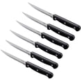 thumbnail image 1 of dearithe Steak Knives Set of 6, Black Full-Tang Triple Rivet Serrated Stainless Steel Sharp Blade Flatware Steak Knife Set, 4.5 Inches, for Restaurant Tableware Kitchen Camping, Dishwasher Safe, 1 of 7