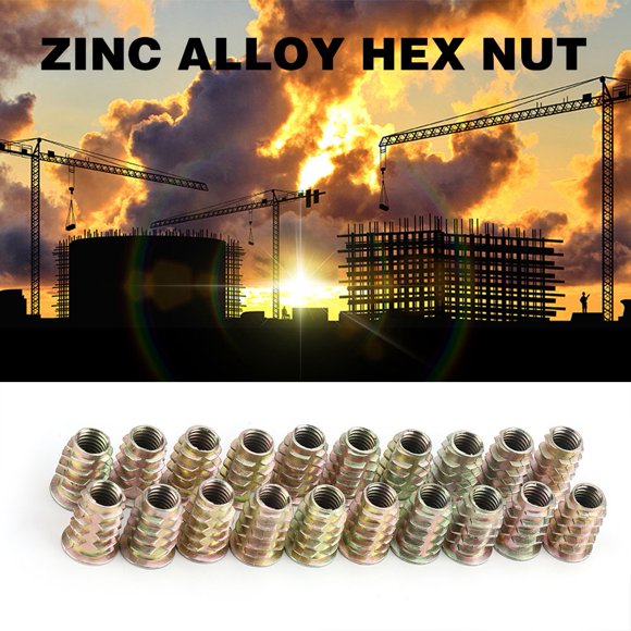 20 tuercas para muebles con cabeza hexagonal de aleación de zinc M8 de 20 mm con rosca para inserción de madera