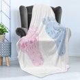 thumbnail image 4 of Gender Reveal Soft Flannel Fleece Throw Blanket, Baby Footprints and Floral Blossoms Heart Stars and Surprise, Cozy Plush for Indoor and Outdoor Use, 50" x 60", Pale Blue and Pink, by Ambesonne, 4 of 5